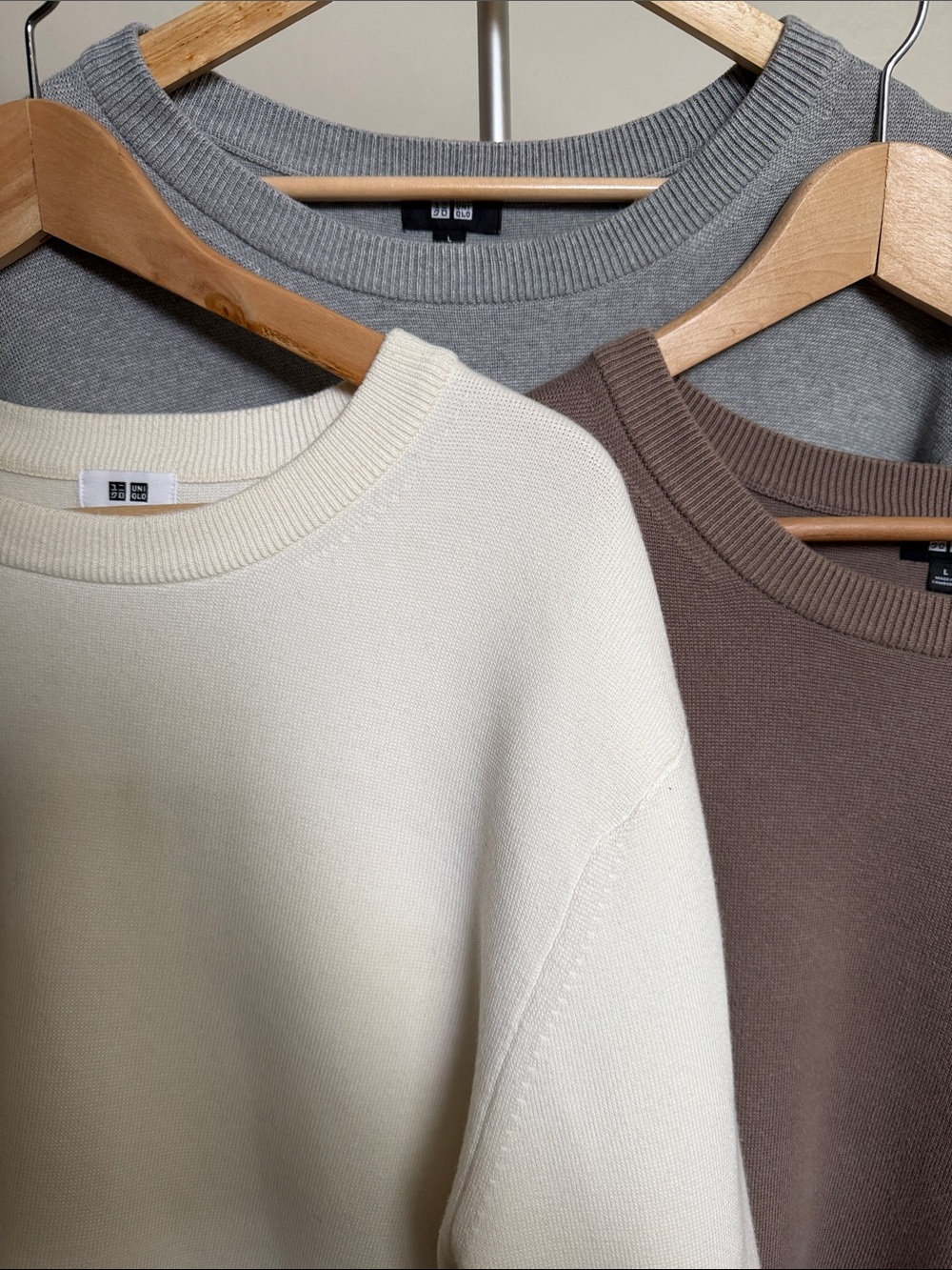 Uniqlo Men's Crewneck Sweaters in Cream, Gray & Brown
